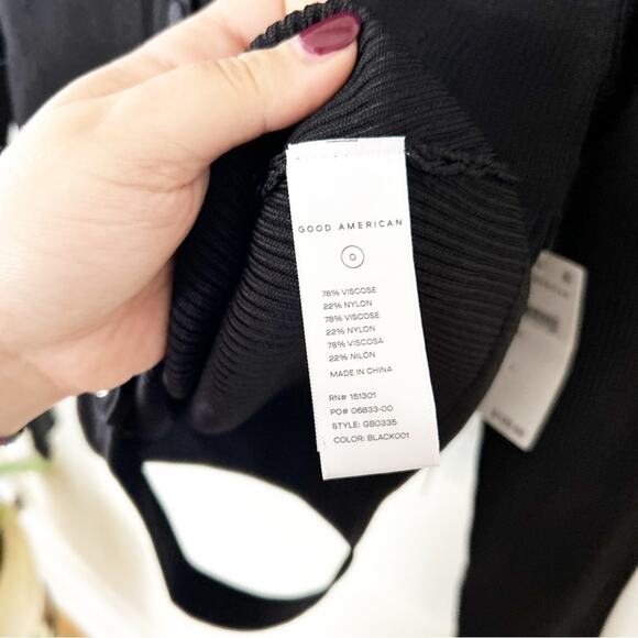 NWT Good American Womens Black Long Sleeve Rib Long Sleeve Cheeky Bodysuit Sz 3 - Picture 6 of 7